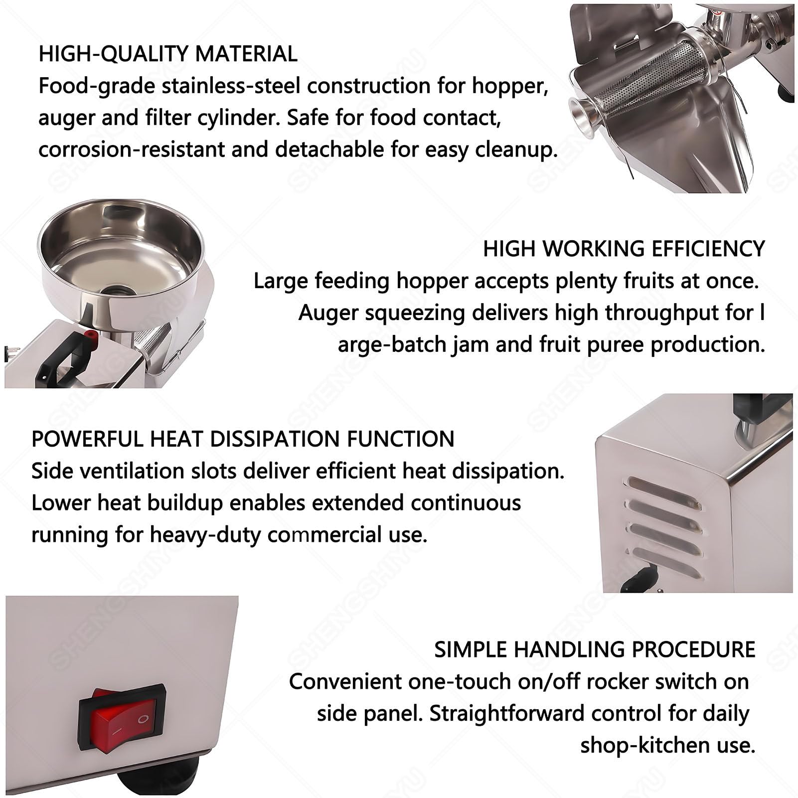 Passapomodoro Elettrico, Pressa Commerciale per Passapomodoro Da 450w | Resa 20‑60kg/H, Pressa per Frutta, Spremipomodoro, Salsa per Fragole, Filtro per Separare Sansa e Polpa di Frutta