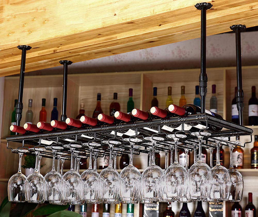 Rack à verres à pied en métal noir suspendu de 80 cm pour bar et cuisine