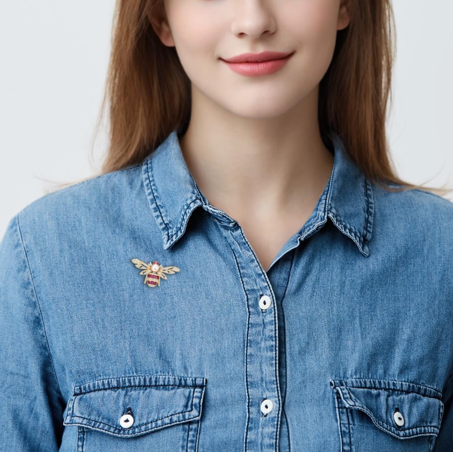 Image of GKDFK Little Bee Brooch Pins for Women Vintage Animal Insect Lapel Pin Crystal Rhinestone Broach Dress Denim Jacket Accessories Birthday Party Costume Jewelry Gifts