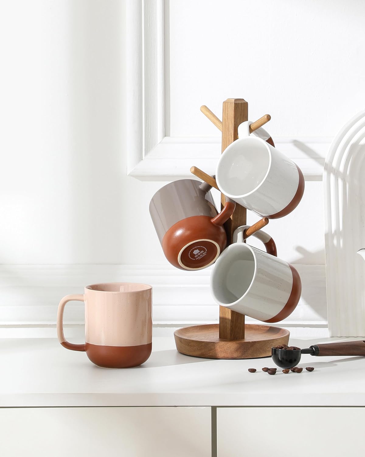 MALACASA Ceramic Coffee Mugs Set of 4, 11oz Coffee Cups, Modern Farmhouse Mugs for Coffee, Latte, Tea, Hot Chocolate, Cappuccino, Milk, Microwave & Dishwasher Safe, Multicolor, Series TARA