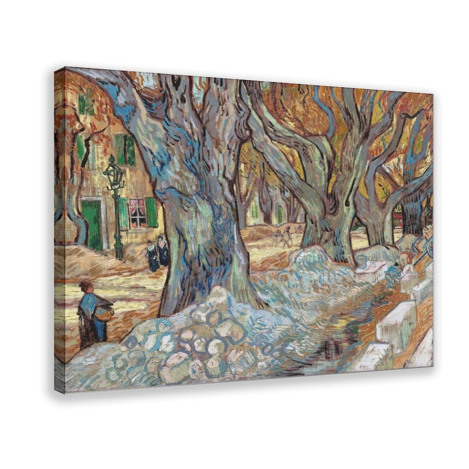WCYB Stretched Canvas The Large Plane Trees Road Menders at Saint-rémy by Vincent Van Gogh Prints Posters Canvas Deco Paintings Wall Art For Office Living