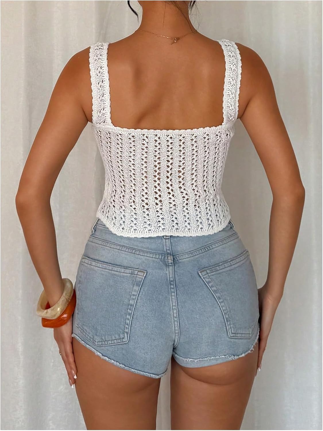 Women's Hollow Out Sleeveless Tank Top Sweaters Square Neck Tie Front Crop Tops Going Out Outfit - Image 3