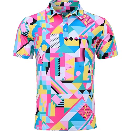 uideazone Mens Golf Shirt Dry Fit Athletic Polo Shirts Moisture Wicking Performance 3D Print Short Sleeve