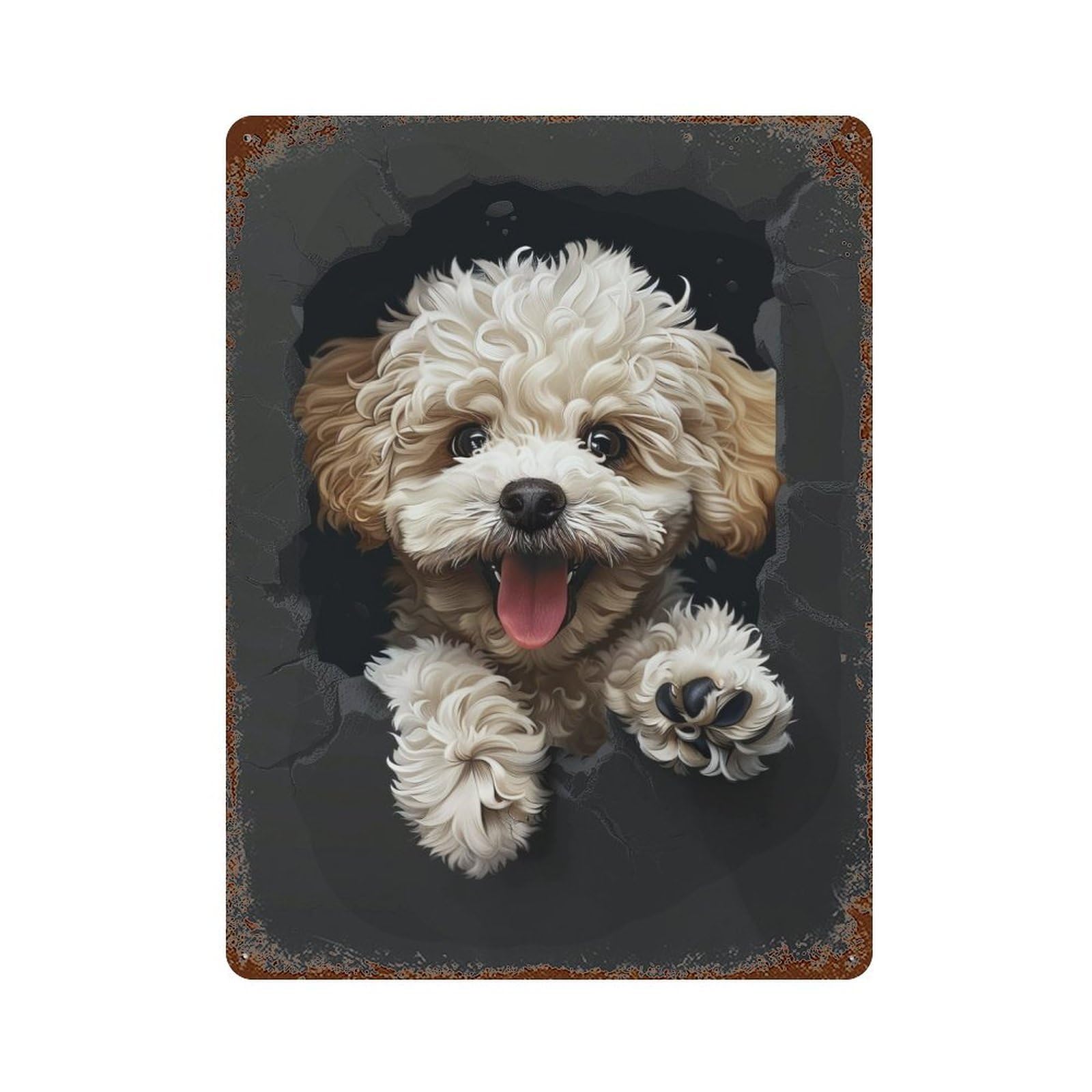 Vintage Rust Metal Sign with Poodle Design 15.7"x11.8", for Garage, Bar And Workshop Decor, Retro Wall Decor