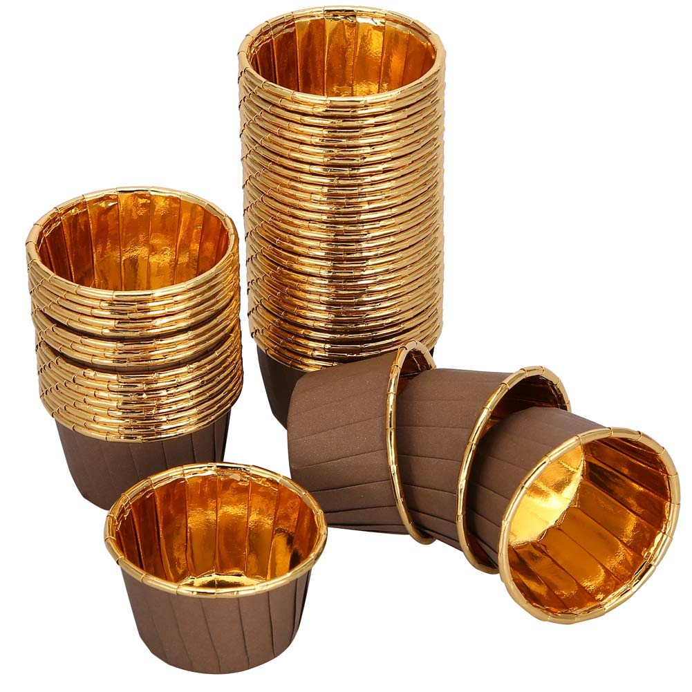 Capacillos para cupcakes elegantes de papel resistente café y oro para bodas Fdit, 200 uds
