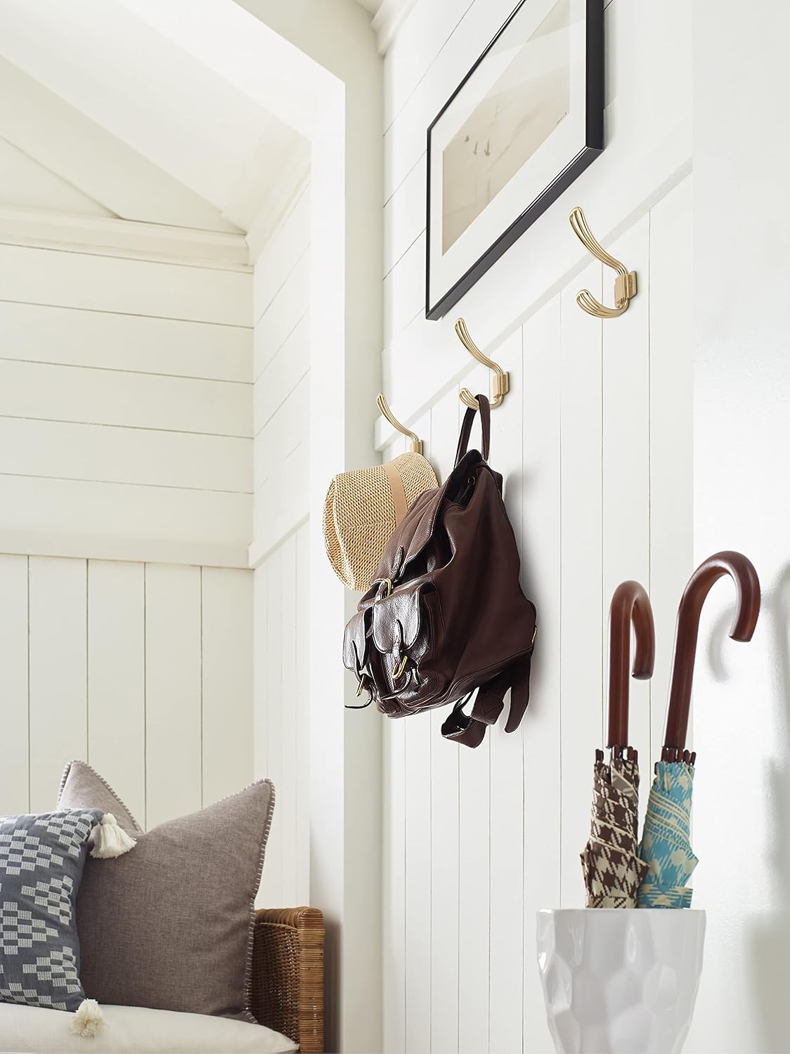 Amerock H37006CZ | Vinland Double Prong Decorative Wall Hook | Champagne Bronze Hook for Coats, Hats, Backpacks, Bags | Hooks for Bathroom, Bedroom, Closet, Entryway, Laundry Room, Office