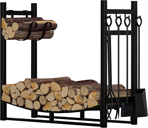 Fire Beauty Estante para leña con soporte para leña y almacenamiento de leña, incluye 4 herramientas (19.8 pulgadas)