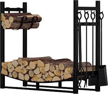Fire Beauty Fireplace Log Rack with Kindling Holder and Firewood Storage - Includes 4 Tools 19.8"