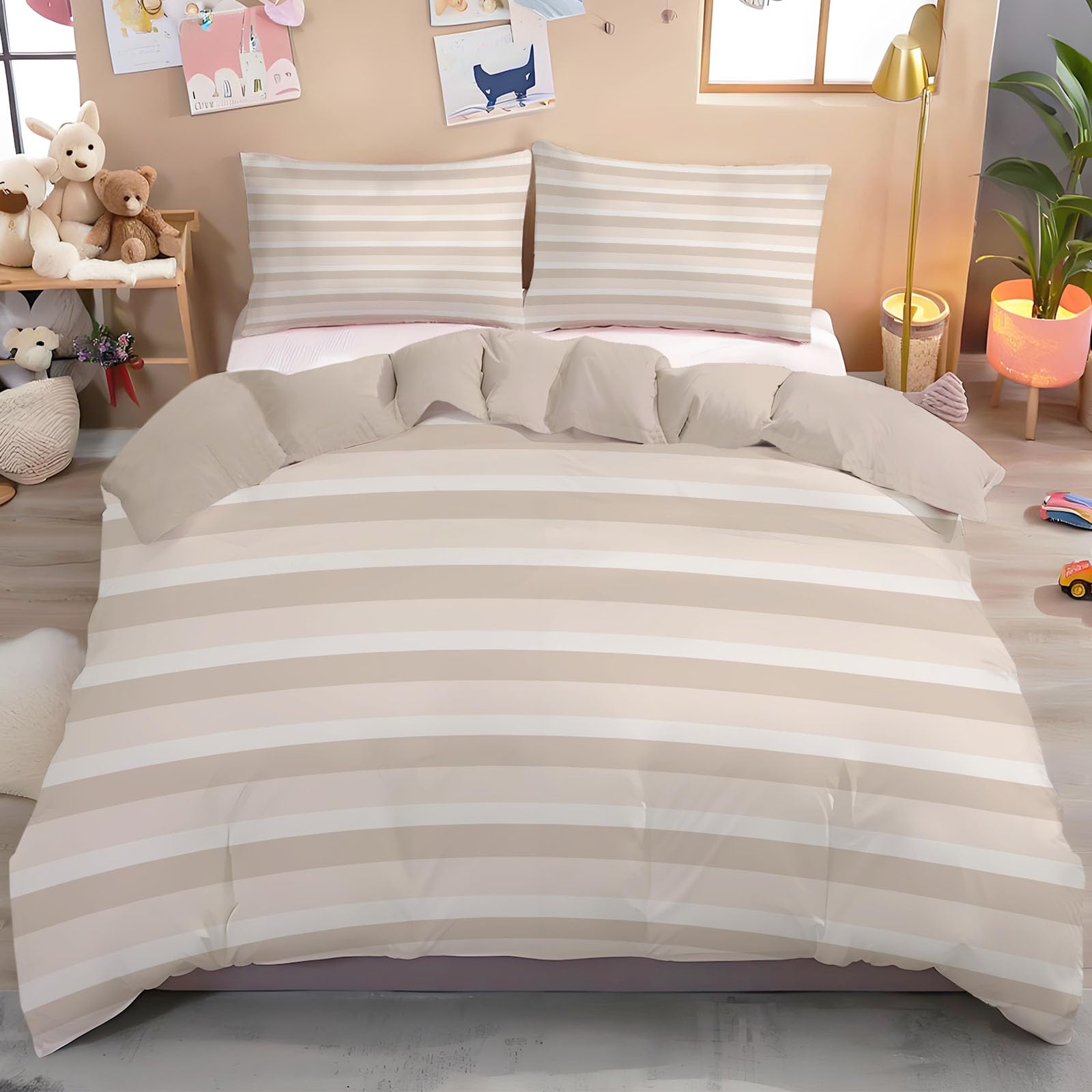 Parure de lit géométrie élégante beige 3 pièces avec deux taies 65x65 cm