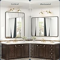 Vista 6 de OKPAL 16x24 Espejo de baño de bronce, espejo de marco de bronce rectangular redondeado, espejo de tocador de baño de bronce cepillado para montar