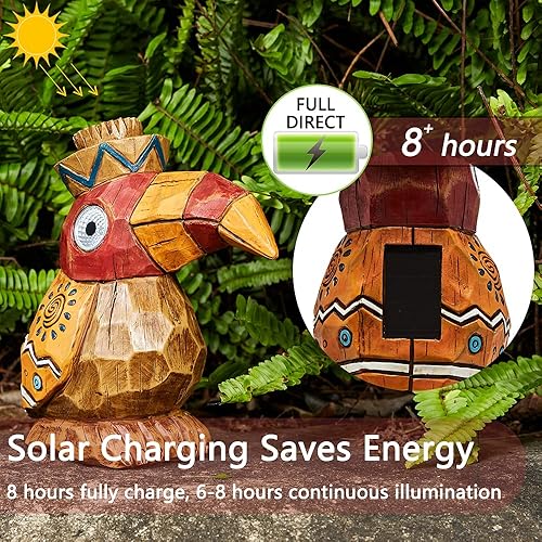 Miniatura 4 de Estatua solar Tiki - pájaro carpintero pájaro pájaro jardín hawaiano  Luz solar para exteriores, esculturas y estatuas de jardín, barra de tótem,