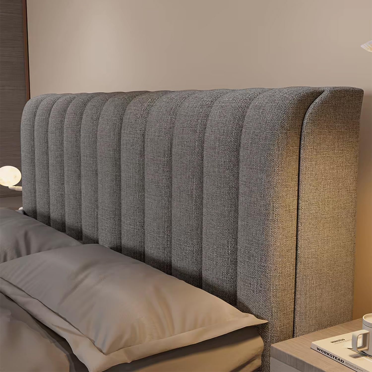 TLMQYXZE Cotton Linen Headboard Cover Padded,Stretch Headboard Slipcover Universal,Thicken Quilted Dustproof Headboard Protector,For Single/double/king Size Bed Bedroom Décor(Dark gray,120x60cm)