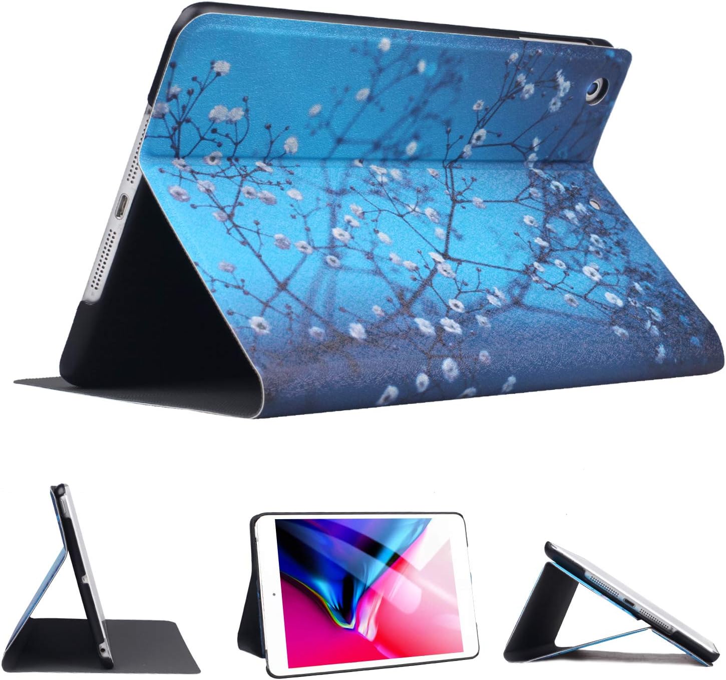 iPad Mini 1/2/3 Case 360 Degree Rotating Stand Case Cover with Auto Sleep/Wake Feature Smart PU Leather Cover for iPad Mini 3 case/ipad Mini 2 case/ipad Mini 1 case (R-Pear Flower)