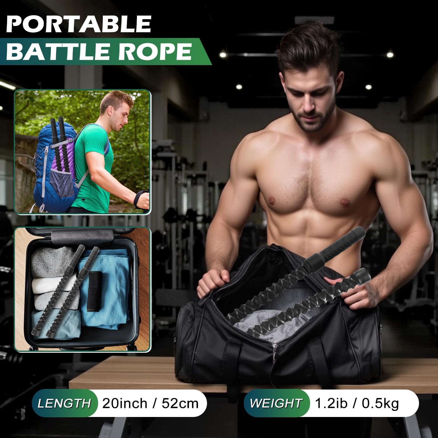 Corde De Combat Sans Fil – Poignées Lestées, Silencieuse, Compacte – Pour HIIT, Cardio, Renforcement Bras Et épaules – Idéal Maison