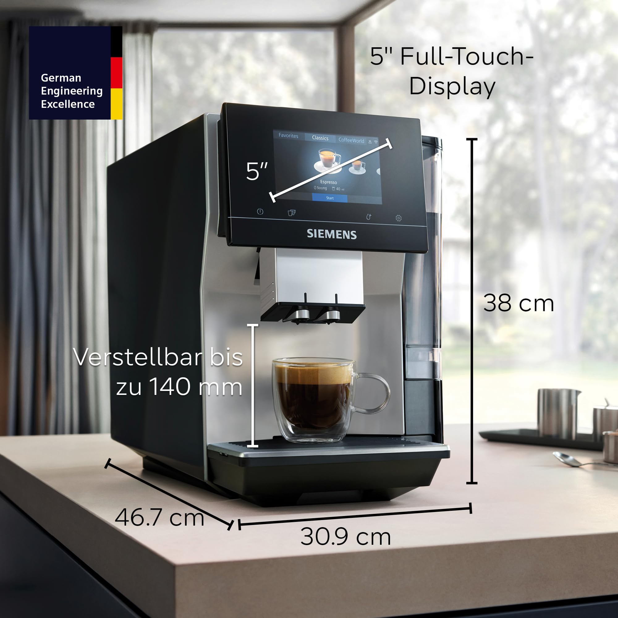 Siemens EQ700 classic Kaffeevollautomat TFT-Display 36 Getränke Cold Brew Silber TP715E17