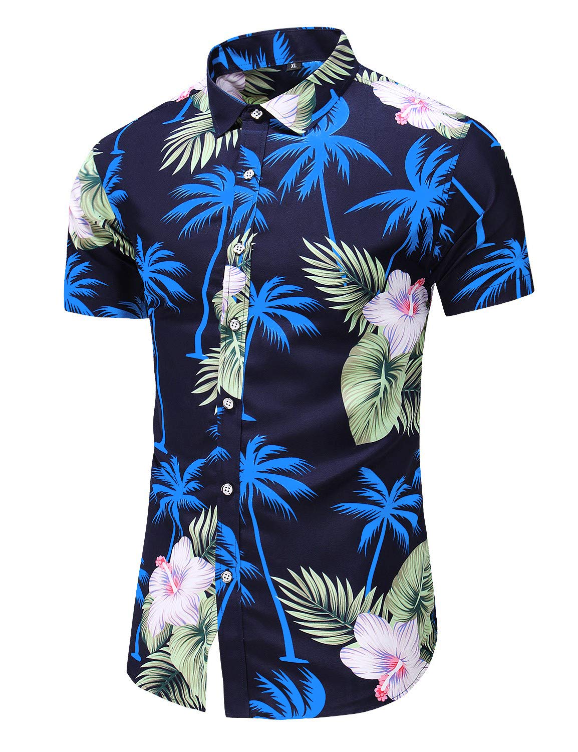 LEFTGU Men's Printed Beach Hawaiian Button-Down Slim fit Dress Shirt