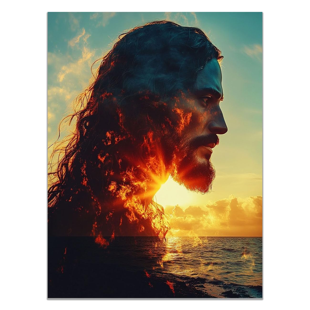 QUSAAOU Jesus Canvas Wall Art Portrait Jesus at Sunset Christian Religious Prints Painting for Bedroom Living Room Bedroom Hallway Home Decoration(orange)-40x60cm Unframed
