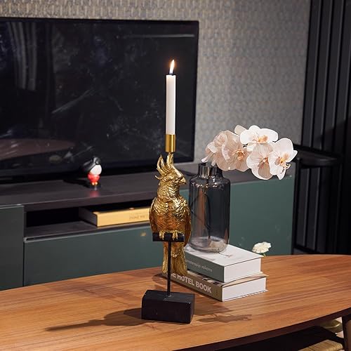 Miniatura 4 de Portavelas para decoración de mesa, candelabro moderno de resina de loro, decoración de mesa auxiliar, soporte de vela dorado para sala de estar,