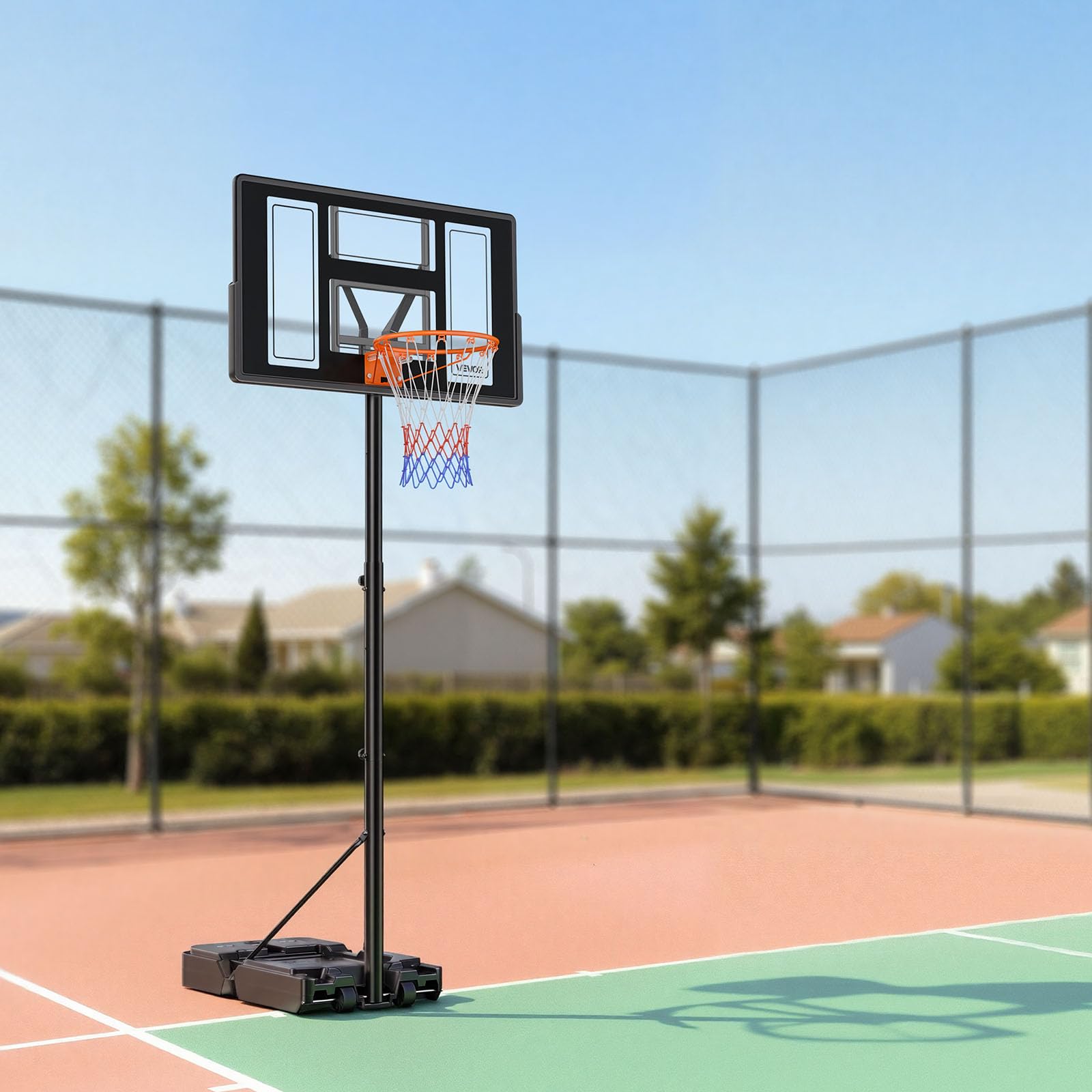 VEVOR Canestro da Basket da Esterno con Piedistallo Regolabile in Altezza Fino a 3,05 m con Ruote e Tabellone in PC da 1117,6 mm, Set di Tabelloni, Sistema di Canestro da Basket per Cortili, Piscine