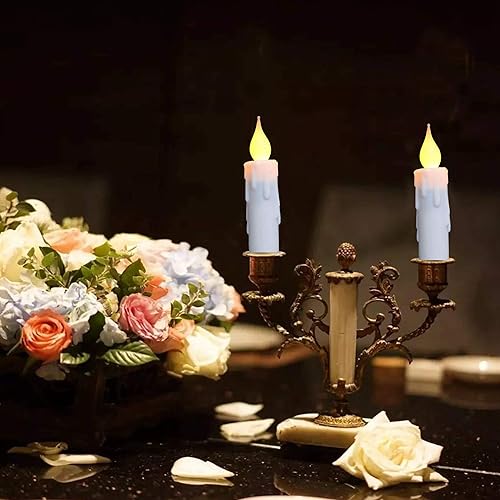 Miniatura 4 de LINCOUNTRY. Vela cónica corta blanca que funciona con pilas, sin llama, con temporizador, candelabros pequeños primitivos, llama parpadeante,