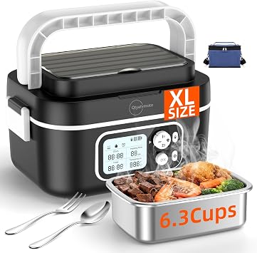 Cordless Electric Lunch Box, 100W Rechargeable Heated Lunch Box for Adults, 1.5L Portable Self Heating Lunchbox with Battery Leak-Proof for Office Truck Driver Construction Camping Black