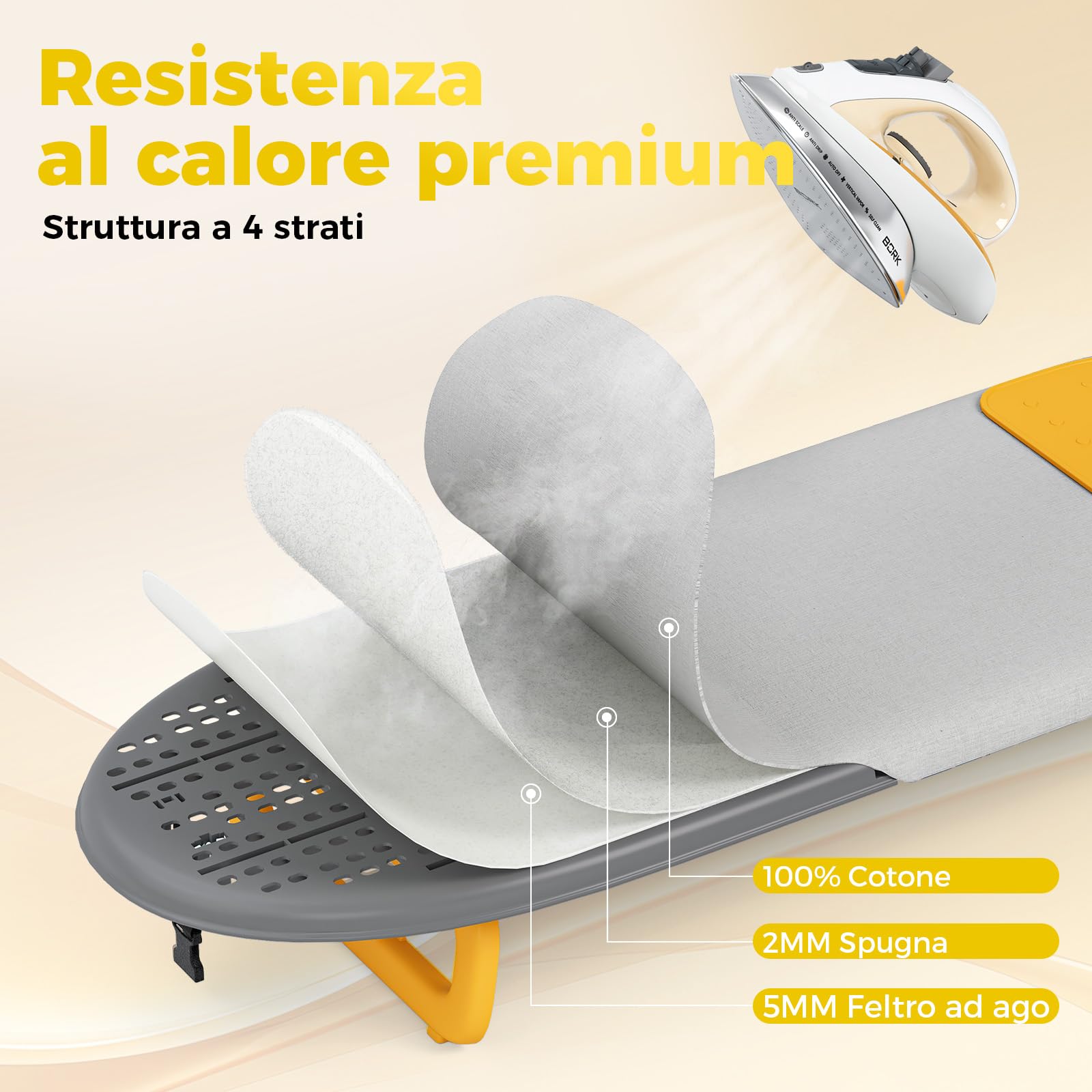 KINGRACK Asse da stiro, con cuscinetto isolante, pieghevole, Grigio