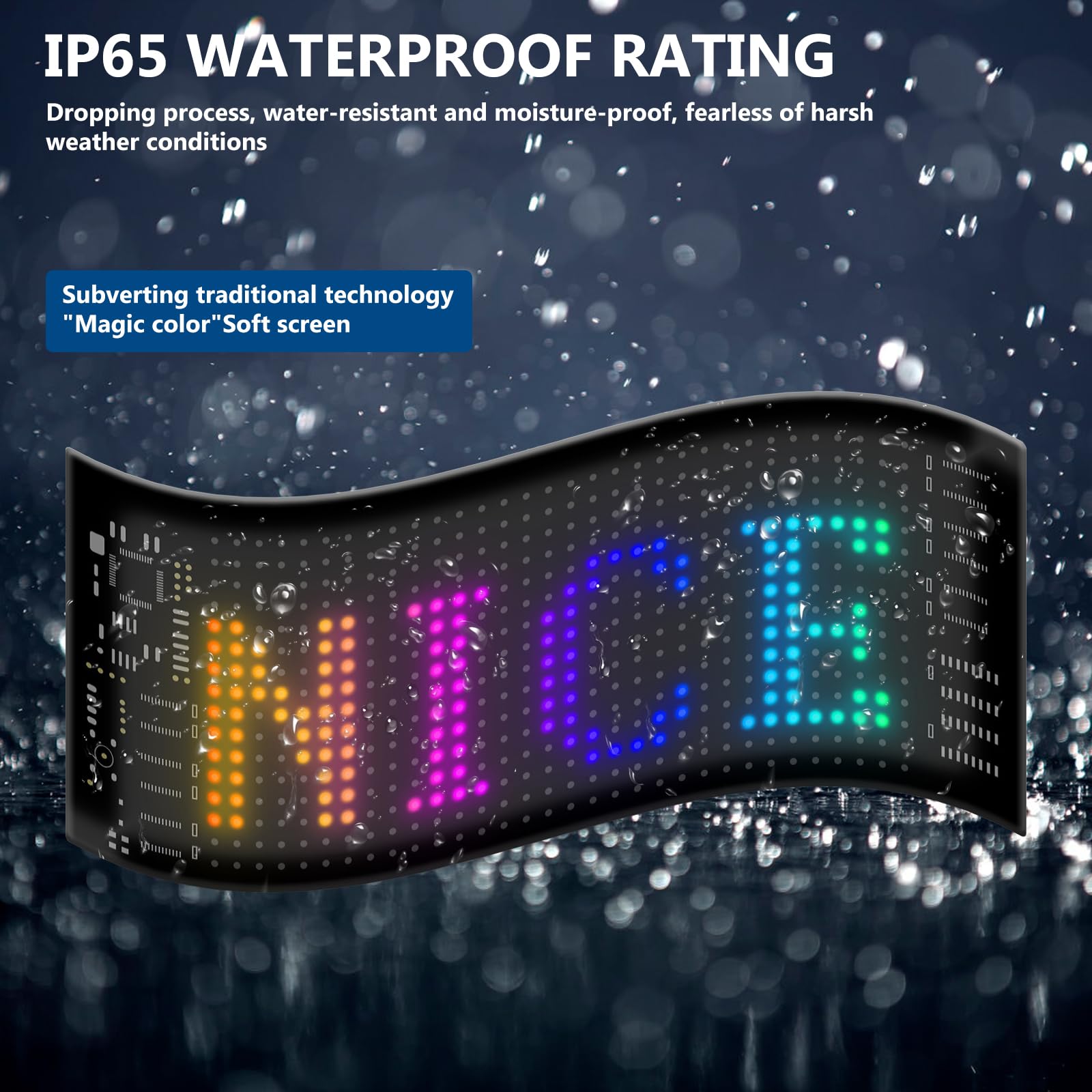 Pannello di visualizzazione a LED flessibile, 17,3 x 7 cm, programmabile, per auto, negozio, bar, graffiti, pubblicità, funzionamento USB, controllo smart app