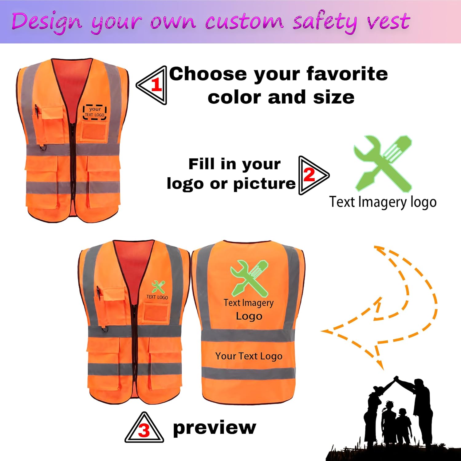 Custom Safety Vest for Men with Pockets Construction Vest High Visibility Reflective Vest Fluorescent Green Safety Vests - Image 3