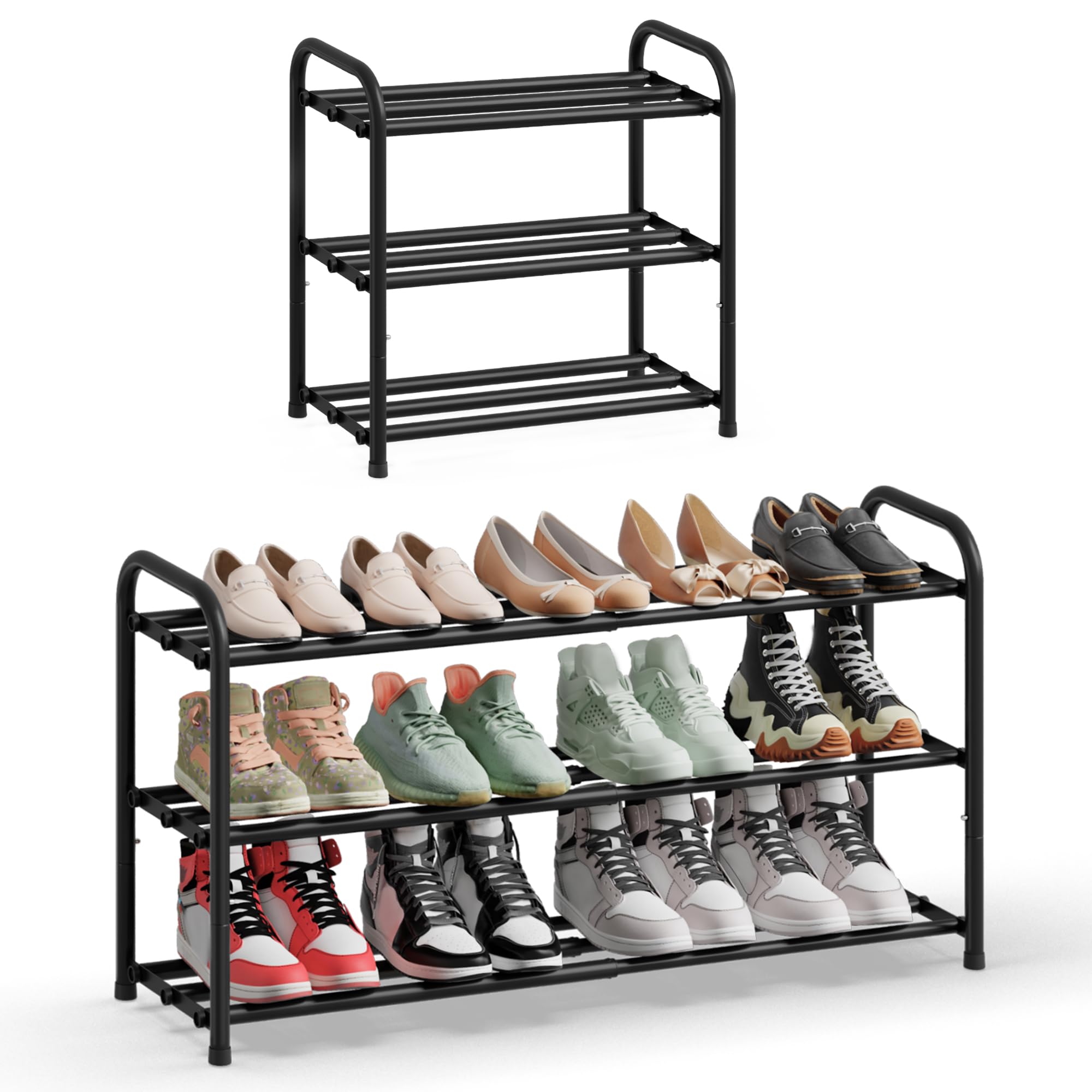 SONGMICS Schuhregal ausziehbar, Schuhablage, Schuh-Organizer mit verstellbaren Ablagen, Schuhaufbewahrung aus Metall, für Flur, Ankleidezimmer, Wohnzimmer, 3 Ebenen, tintenschwarz LMR036BD01 - 2