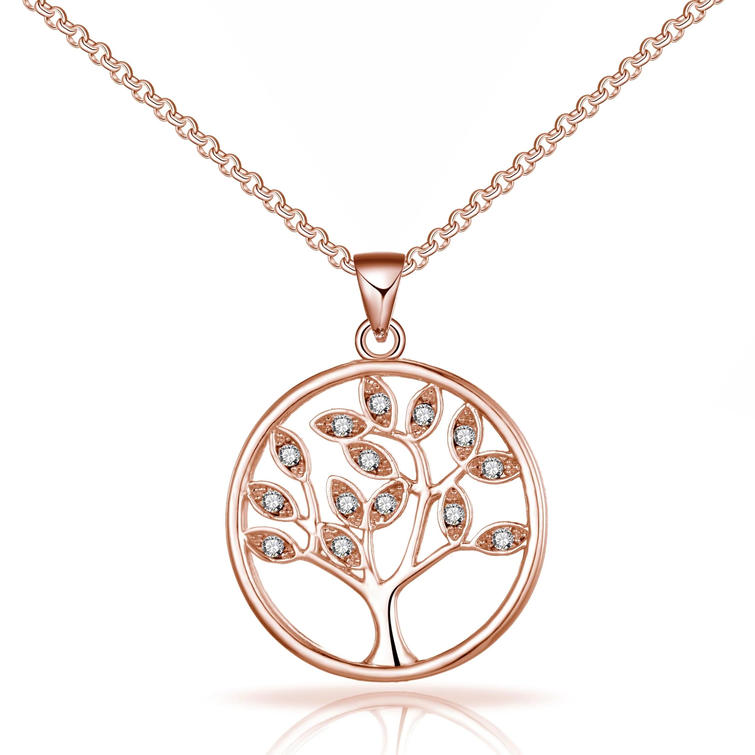 Rose Gold Plated Tree of Life Necklace Created with Zircondia® Crystals