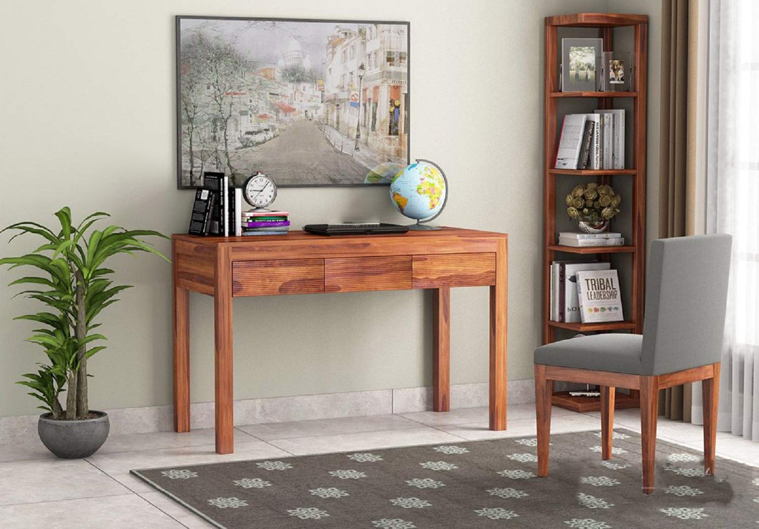 Buy MH Decoart Solid Sheesham Wood Office Desk with 3 Drawer Storage Wooden Furniture