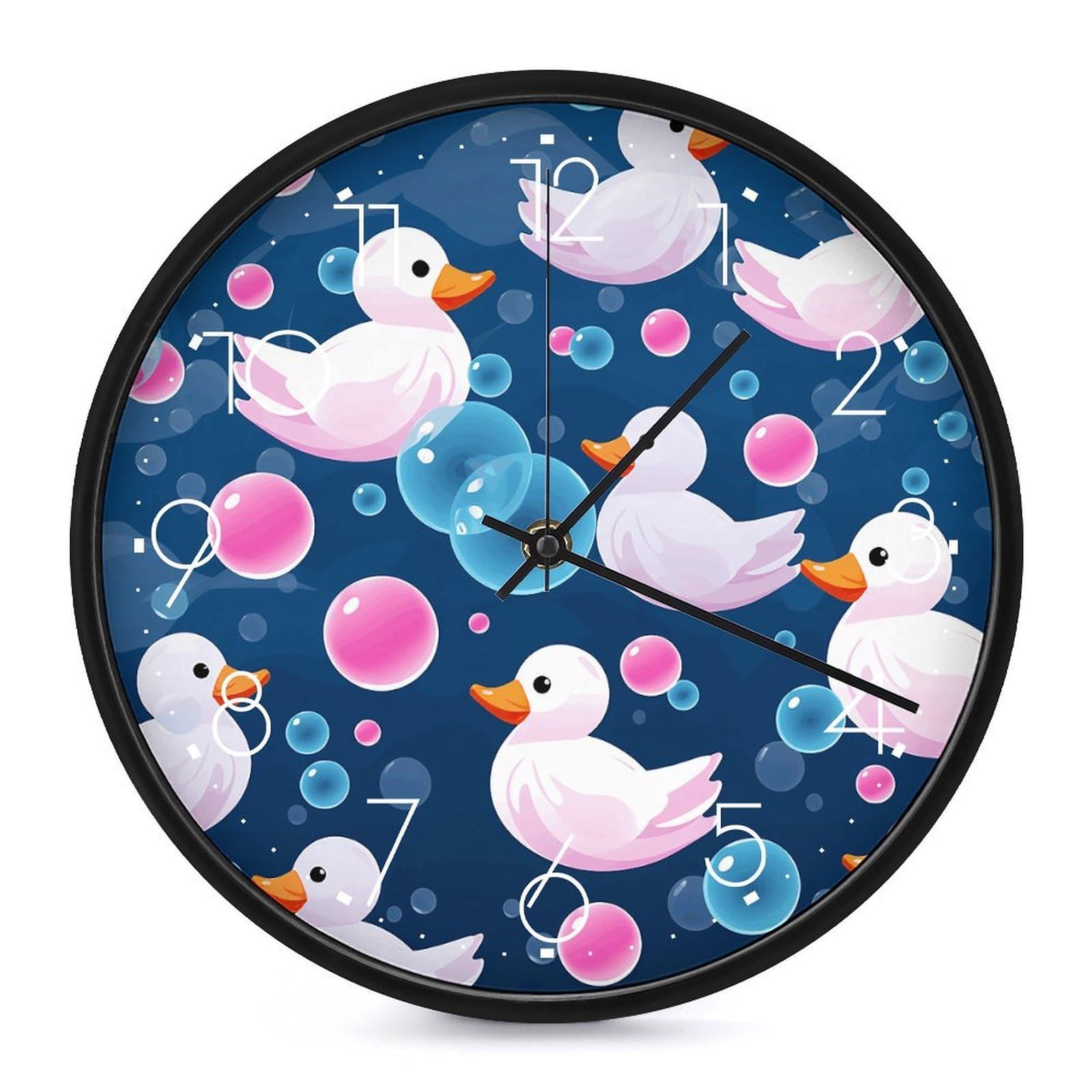 Adfgyerh White-Style Several Cartoon Ducks Clock，9.8 Inch Battery Operated Wall Clock Classic Simple, Decorative Wall Clock.analog Clock For Kitchen Office Bathroom Bedroom.