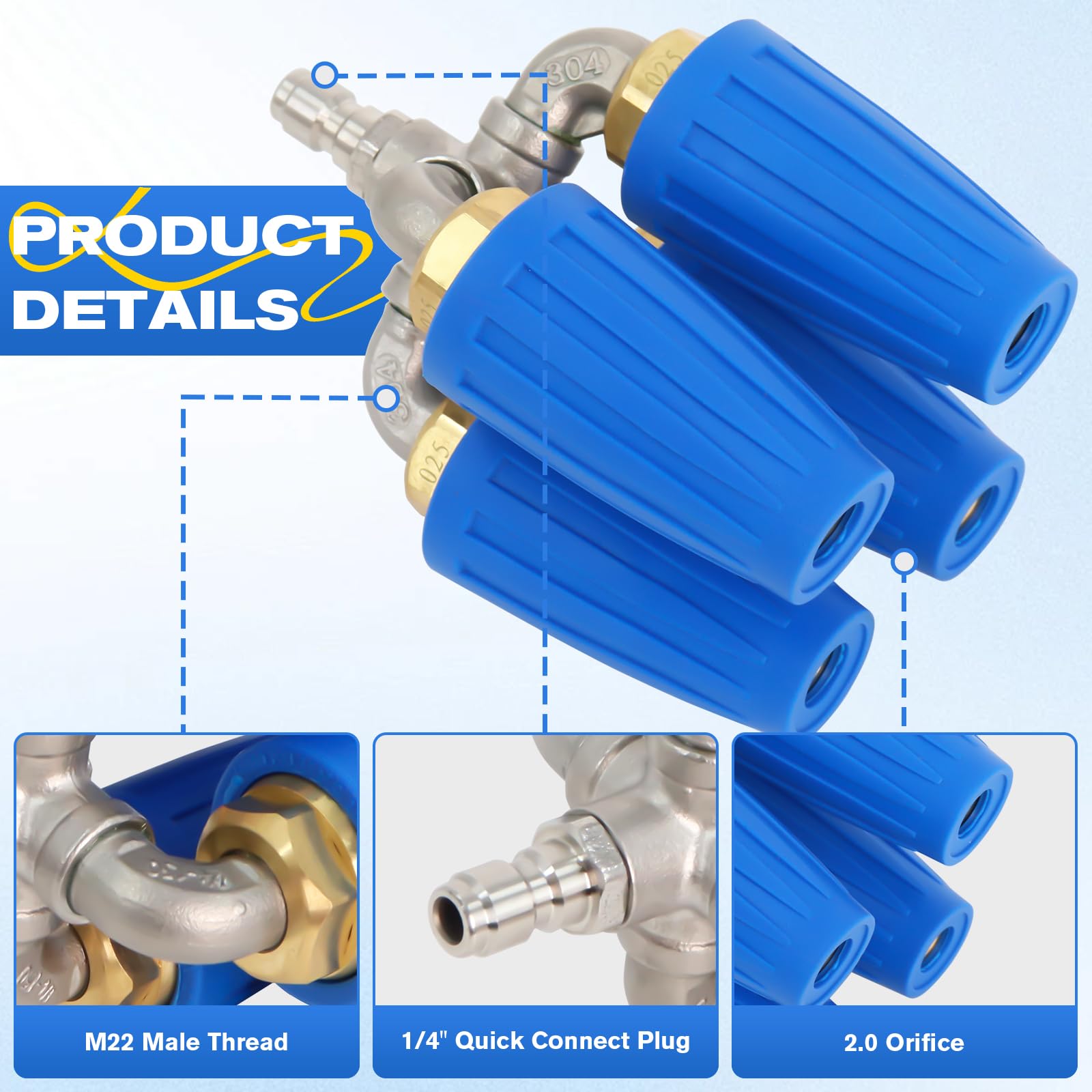 Ugello turbo 4 in 1, ugello turbo quadruplo 2.0, ugello turbo rotante a 360° con connettore rapido da 1/4", 4000 PSI