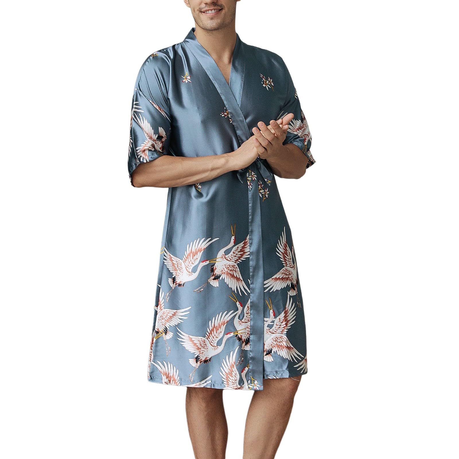 Peignoir Long En Satin Pour Homme - Kimono Léger Avec Ceinture Et Poches, Pour Sauna, Spa Ou Maison