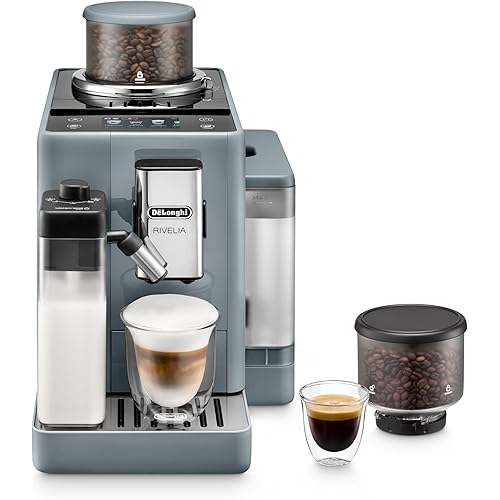 De'Longhi Rivelia Automatic Espresso Machine, Grinder & Frother, Easy Bean Switching, Pebble Gray