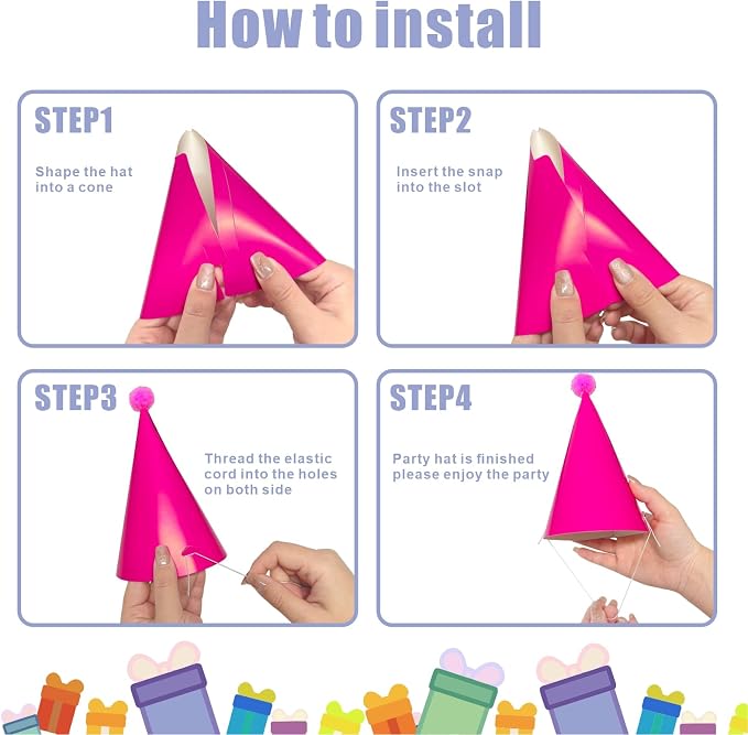 Pack de 24 sombreros de fiesta para cumpleaños en 8 colores miniatura 4