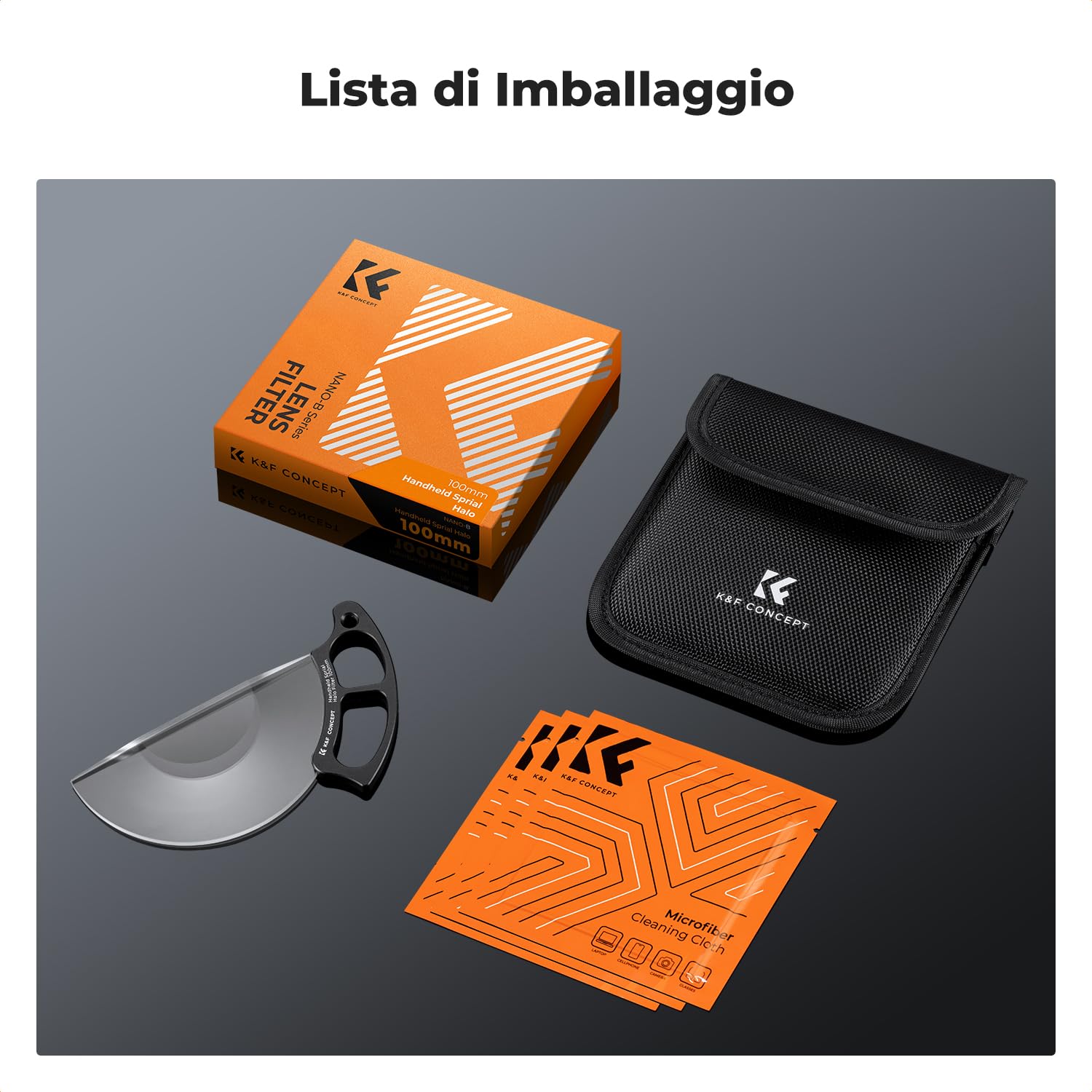 K&F CONCEPT Nano-Bacis 100mm Nano-Bacis Filtro Spirale Halo Filtro Manuale Effetto,Filtro Effetti Speciali a Prism in Vetro Ottico con 3pcs Panno di Pulizia