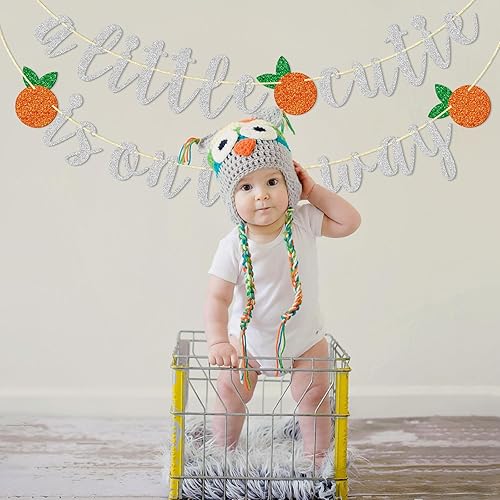 Miniatura 8 de Cartel con texto en inglés "A Little Cutie Is On The Way", pancarta de cítricos, cumpleaños temático naranja, decoración de fiesta de cumpleaños con