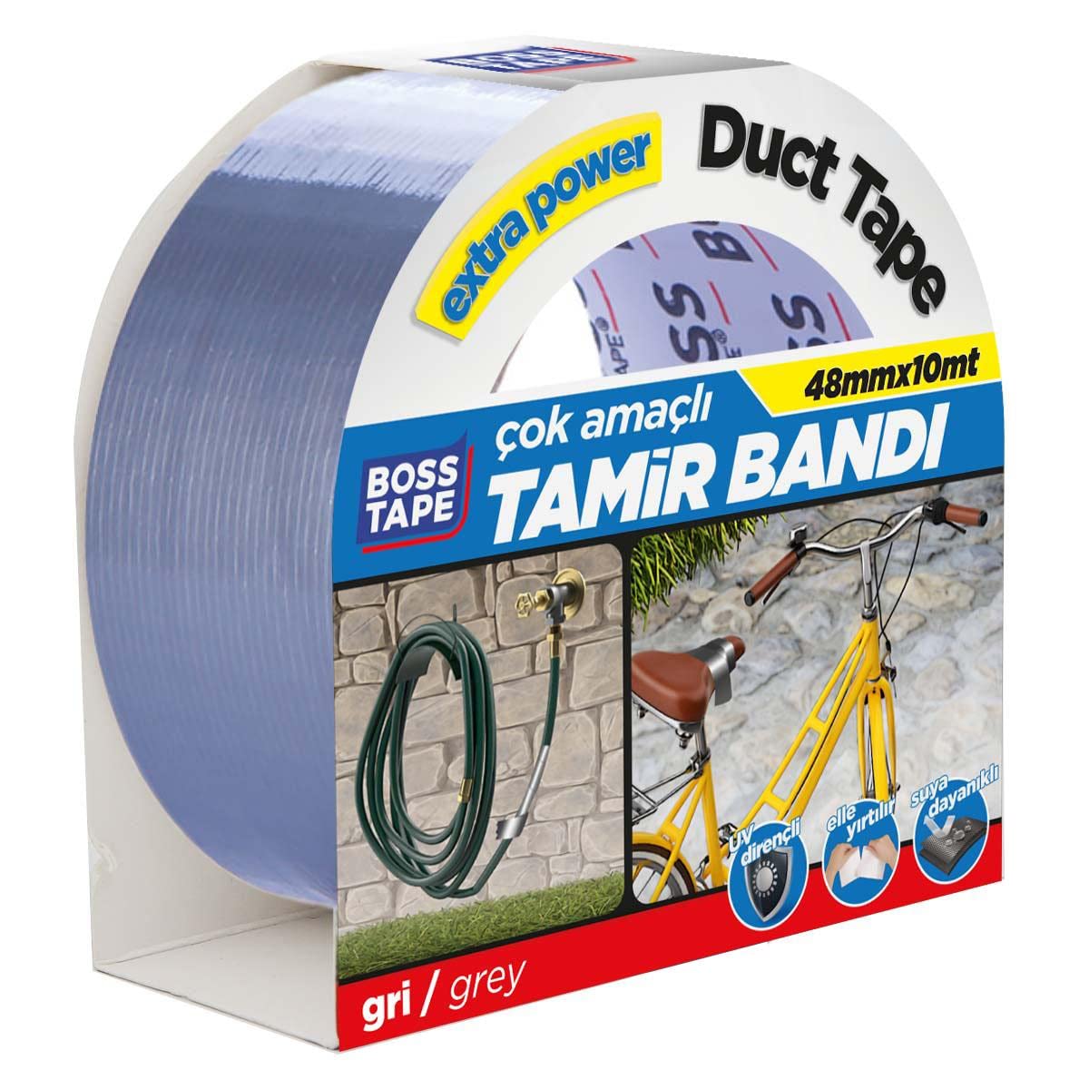 Boss Tape Kanal Tamir Bandi, 10 Metre Uzunluk x 48 mm Kalinlik, Gri