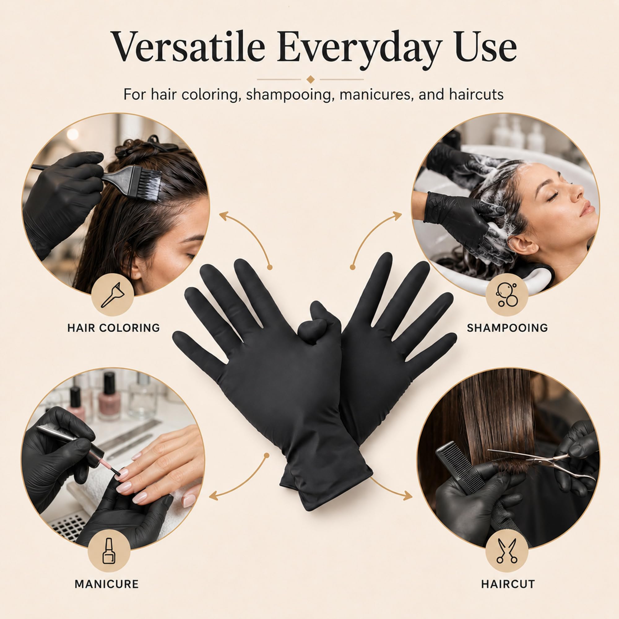 Guanti in gomma riutilizzabili neri per tinture per capelli, accessori professionali per tinture per capelli (1 coppia, grande, nero)