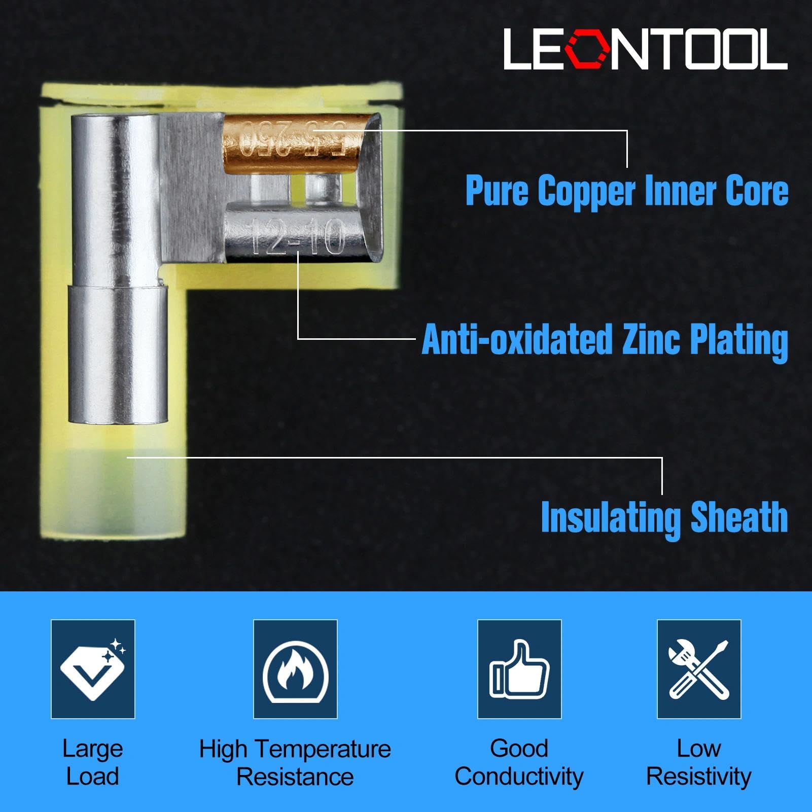 LEONTOOL 111-teiliges rechtwinkliges Flachsteckverbinder-Sortiment-Set (22–18, 16–14, 12–10AWG) mit Flaggenklemme, elektrischem Nylon, isoliert, Flachsteckverbinder, weiblich