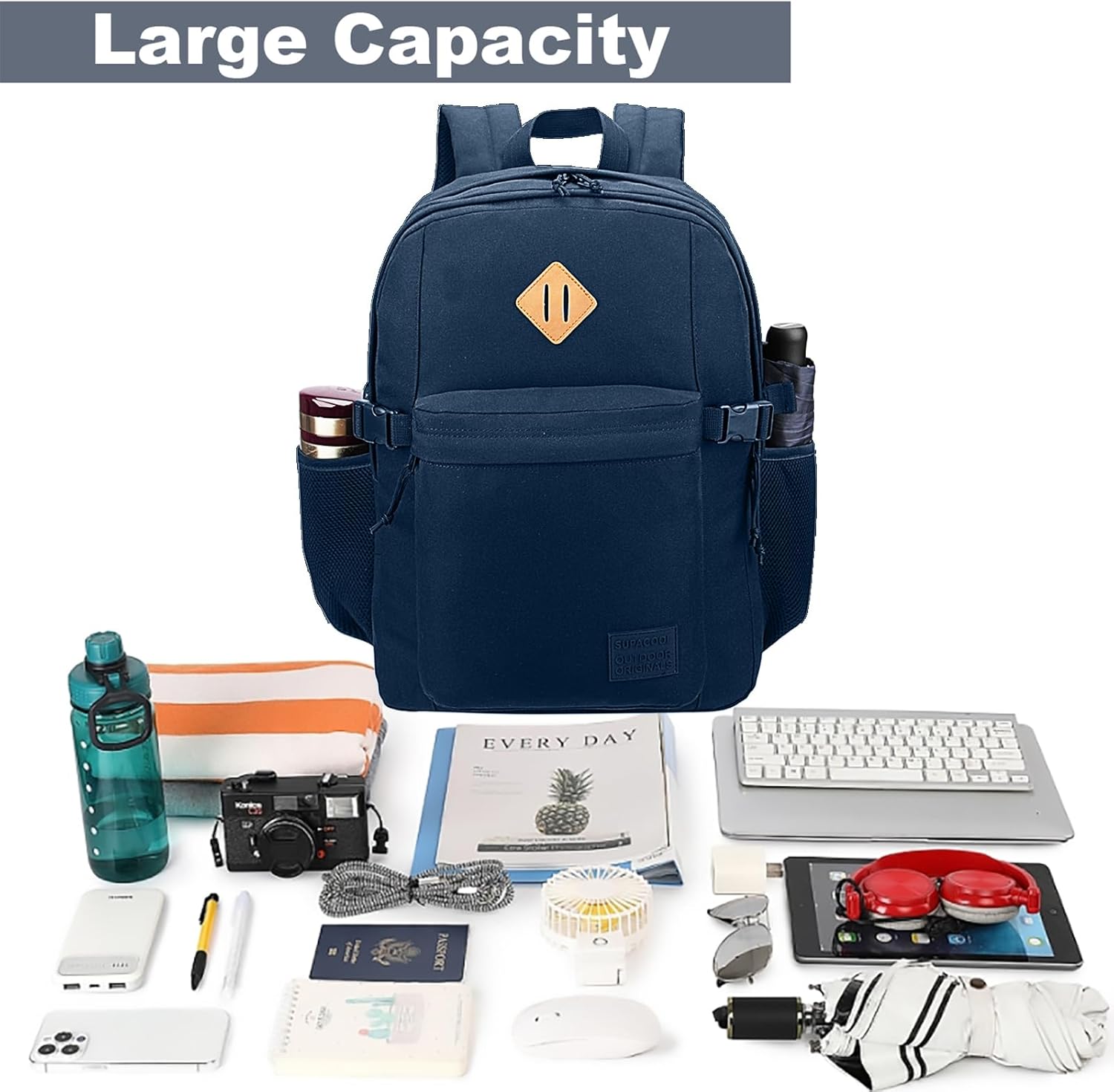 SUPACOOL Casual Backpack For School, Classical Travel Backpack for Men and Women, Bookbag for Boys, Girls and Kids, Laptop Compartment(Blue)