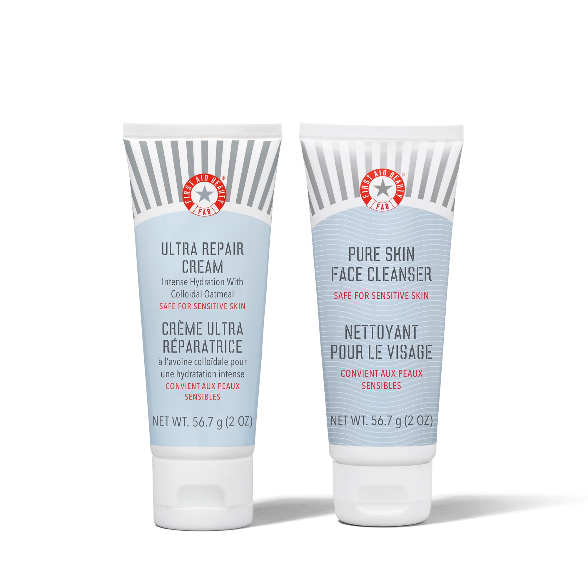First Aid Beauty Ultra Repair Cream + Pure Skin Cleanser Intense Hydration Moisturiser for Face + Body 56.7 g + Gentle Facial Cleanser 56.7 g Safe for Sensitive Skin