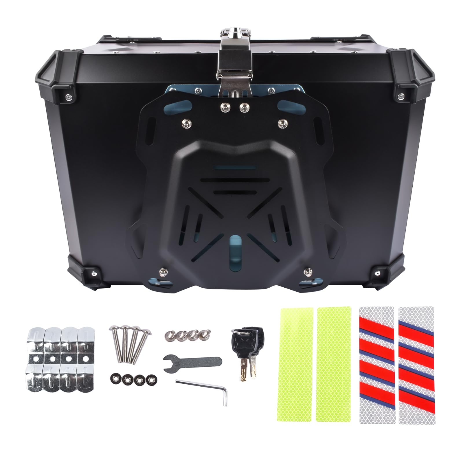 65L Motocicleta Top Case Aluminio Impermeable, Boot Caja Trasera con Cerradura de Seguridad para el Equipaje con Placa de Montaje, Negro