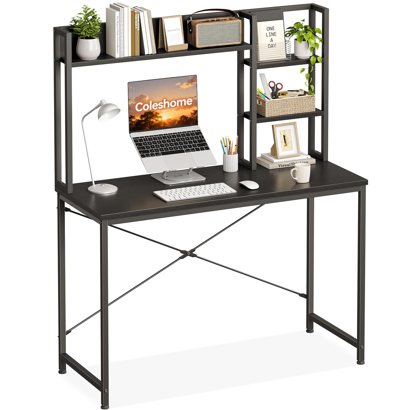 Coleshome Petit Bureau 100x40cm avec Étagère Rangement Noir