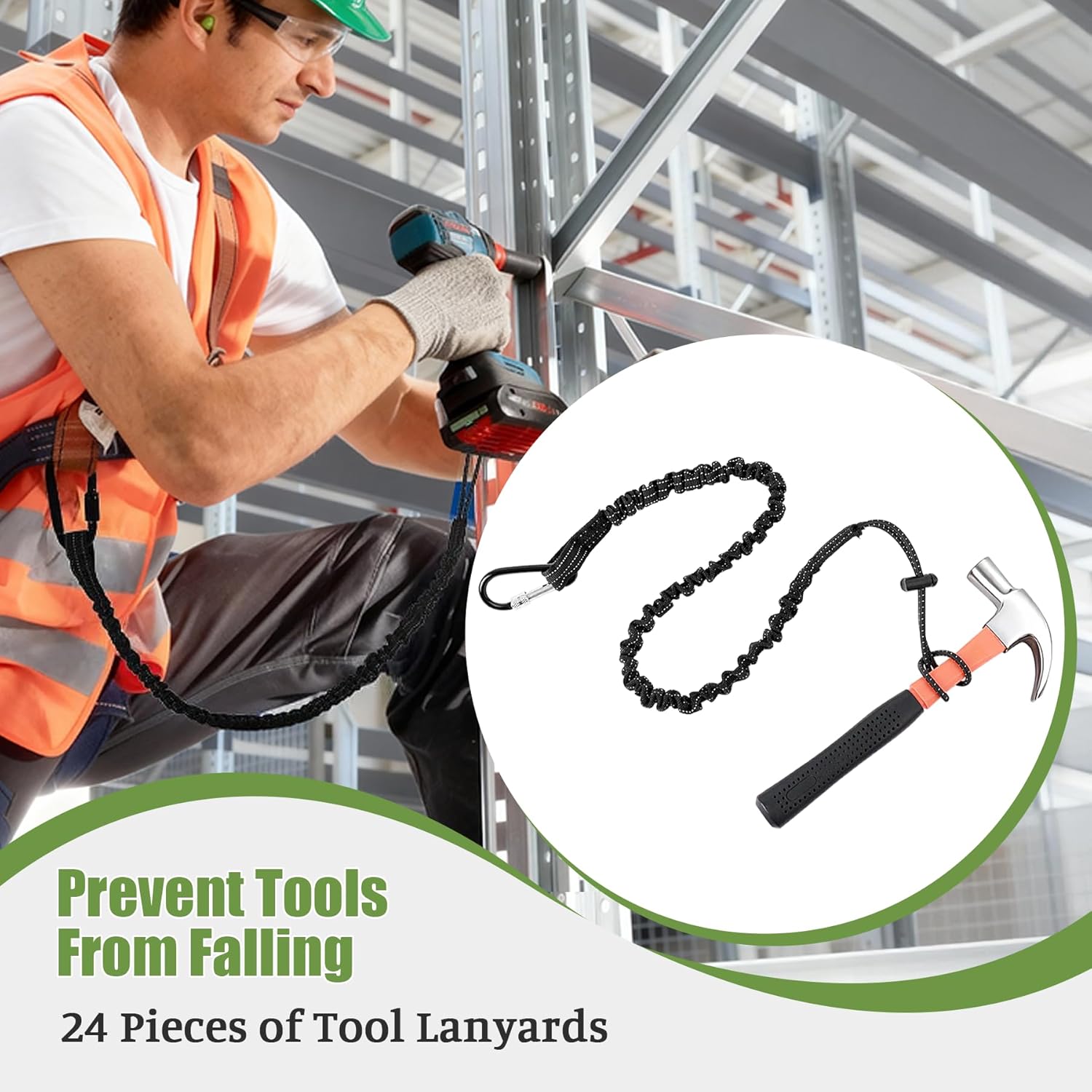 24 Pcs Tool Lanyard, Safety Tool Tether Standard Length, Tool Lanyards for Hand Tools, Weight Limit 9KG/19.8LBS, Adjustable Tether with Screw Lock Buckle, Shock Cord Stopper and Retractable Loop End