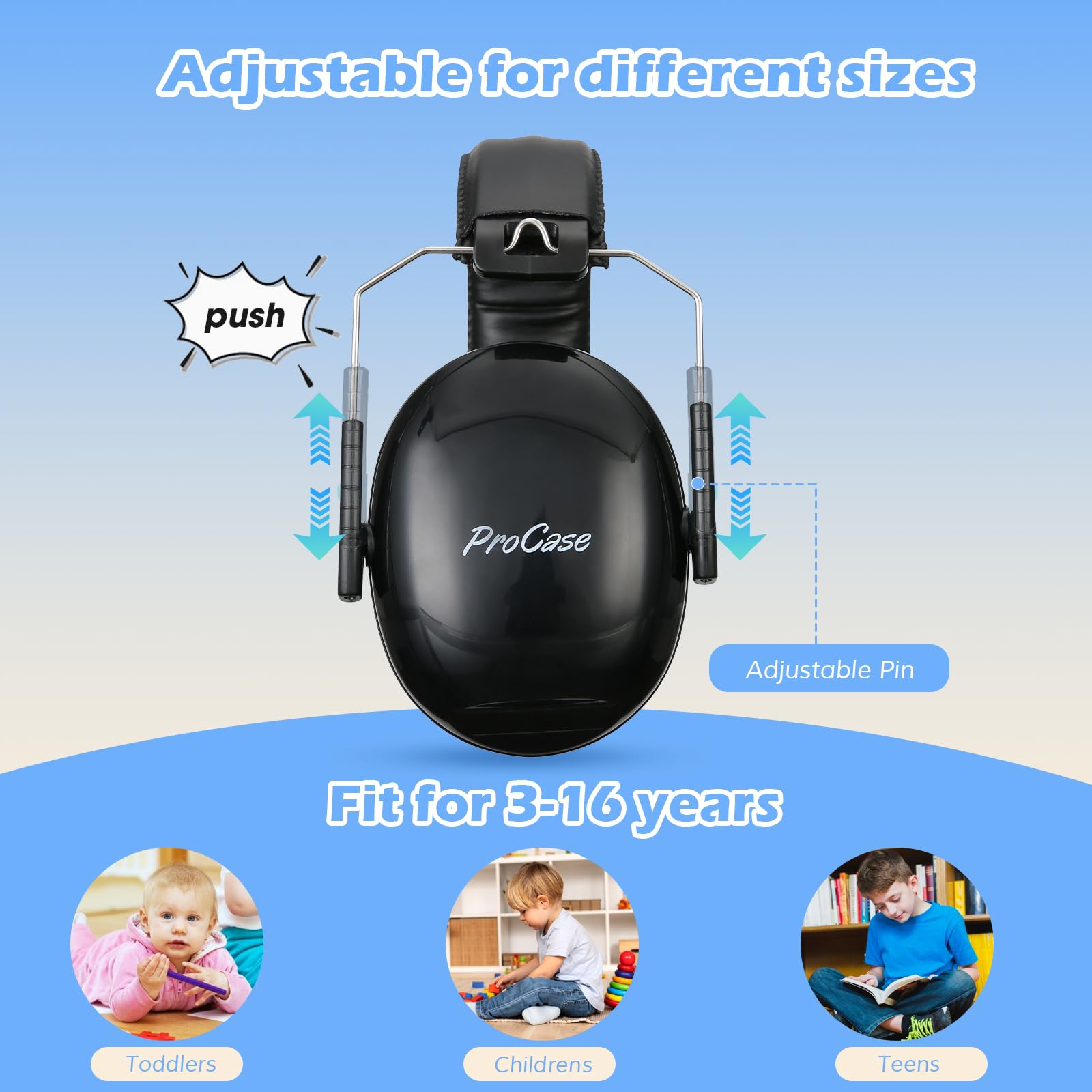 Procase Casco Anti Rumore Bambino, Casco Pieghevole Regolabile Confortevole, Con Attenuazione SNR 34dB, Cerchietto Morbido per Medio Rumore o Stressante
