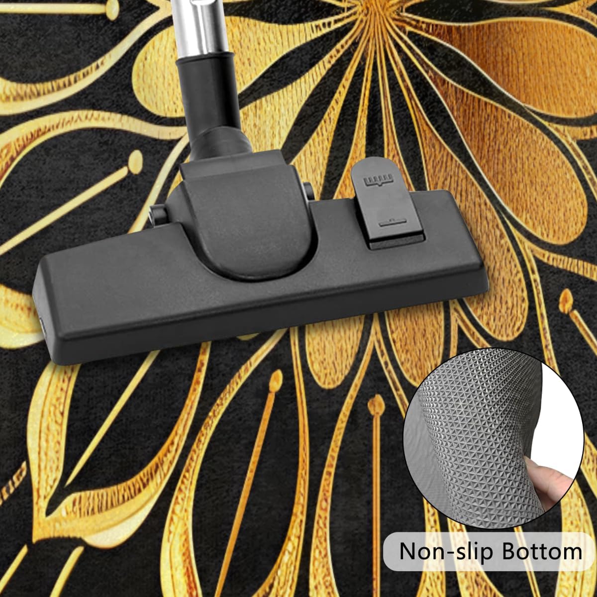 Half Round Door Mat Golden Mandala Flower Floral Semi Circle Area Rug Washable Half Moon Bathroom Rugs Entryway Rug for Indoor Outdoor Kitchen Hearth Fireplace Floor Welcome Carpet Low Profile