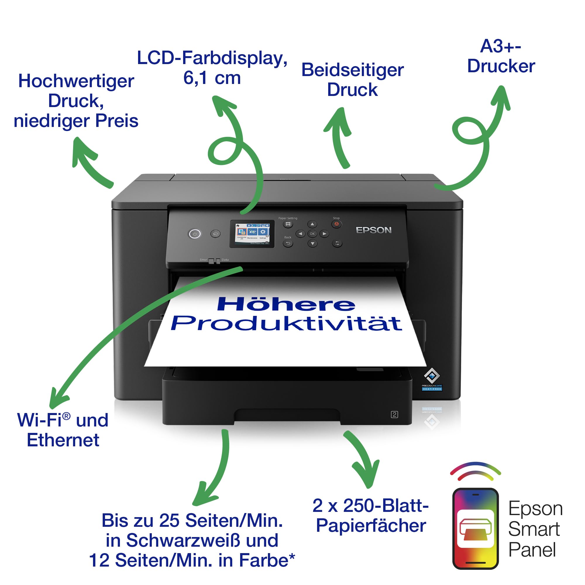 Epson WorkForce WF-7310DTW A3+ Tintenstrahldrucker, kabelloser Verbindung und beidseitigem Druck
