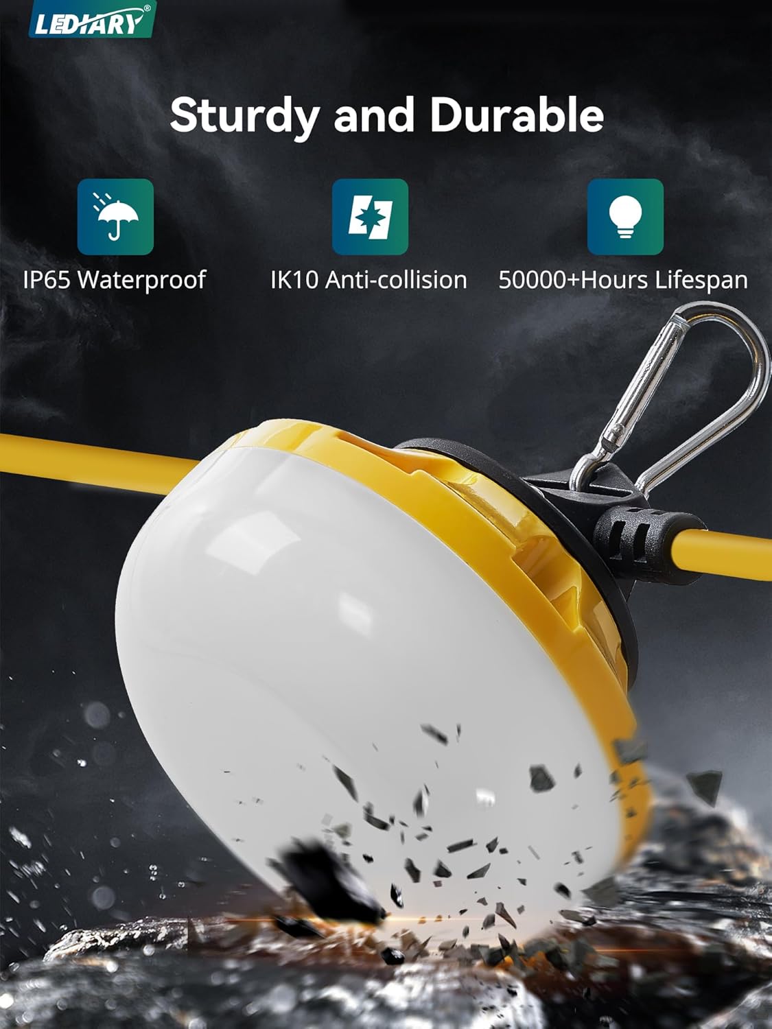 LEDIARY 100FT LED Construction String Lights, 100W 10000LM String Work Light, Linkable Temporary Lighting for Jobsite, Patio, Indoor, Outdoor-ETL Listed - Image 4